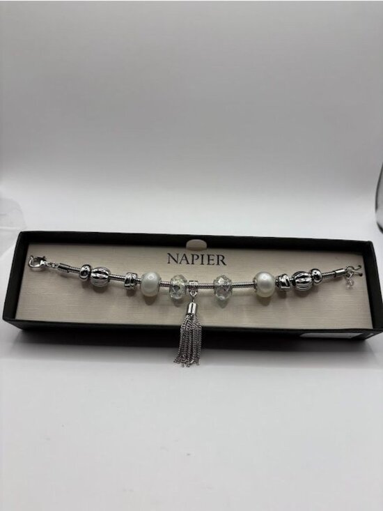 Napier Jewelry - Napier Silver-Tone Beaded Charm Bracelet With Box